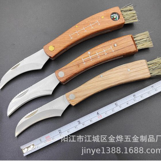 Factory Direct sales Rosewood mushroom knife gift knife outdoor knife wooden handle folding knife with brush