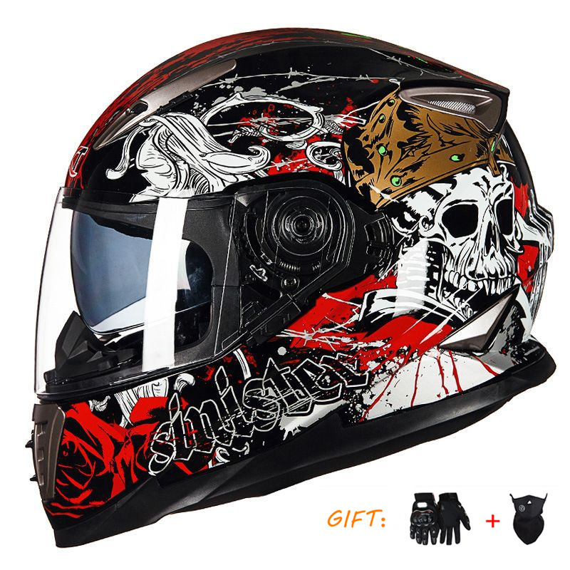 Motosiklet kaskı (dəbilqə), Universal Anti-fog Breathable All - black-rose-skull-two-piece-set-m