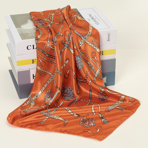 European and American new model imitation silk satin 50 square scarf Children's Day gift chain printed scarf small scarf