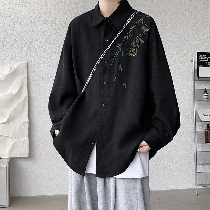 New Chinese style long-sleeved shirt men's spring and autumn oversized black shirt Chinese style Ruan Shuai fashion brand coat New Chinese style long-sleeved shirt men's spring and autumn oversized black shirt Chinese style Ruan Shuai fashion brand coat