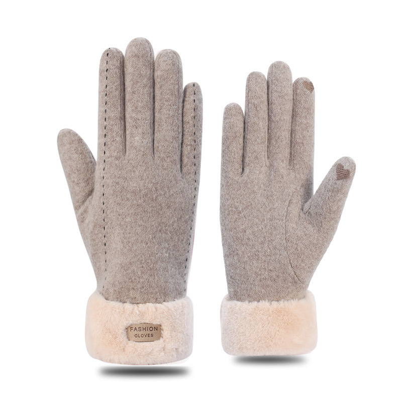 Women's Wool Gloves for Winter and Autumn, Fleece-Lined, Thickened, Warm, Suitable for Adults, Touchscreen Compatible, Cashmere, Available for Dropshipping, Touchscreen Warm Gloves