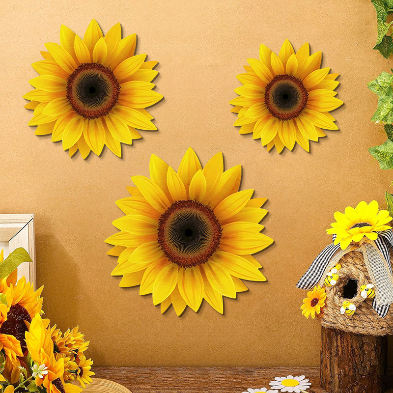 3Pcs Sunflower Wooden Sign Hanging Wall Decor Pastoral Country Farmhouse Floral Home Kitchen Wood Hanging Plaque