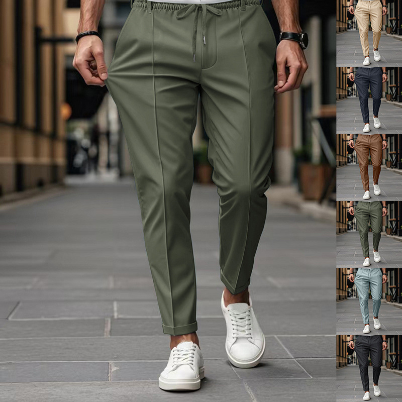 Cross-Border European and American Men's Autumn Solid Color Three-Dimensional Slim Straight-Leg Business Pants for Everyday Wear Suit Pants