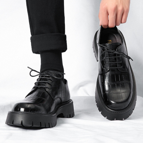 Men's breathable British-style business formal shoes, trendy low-top Martin boots with a chunky sole, casual cowhide men's shoes.