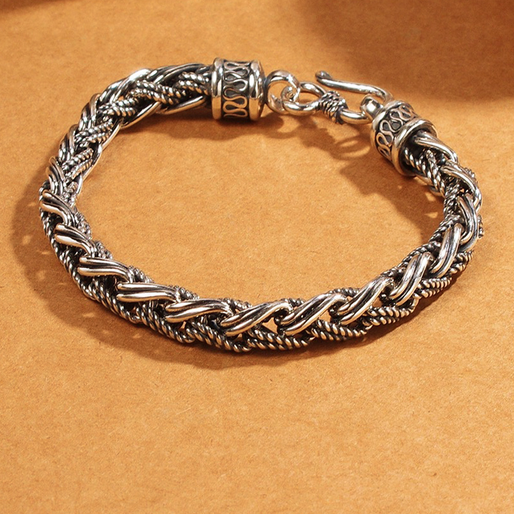 Copper Men's Bracelet Vintage Antique Handmade Woven Stripe Twisted Couples Men's and Women's Chain Thai Silver Wrist Twist Bracelet