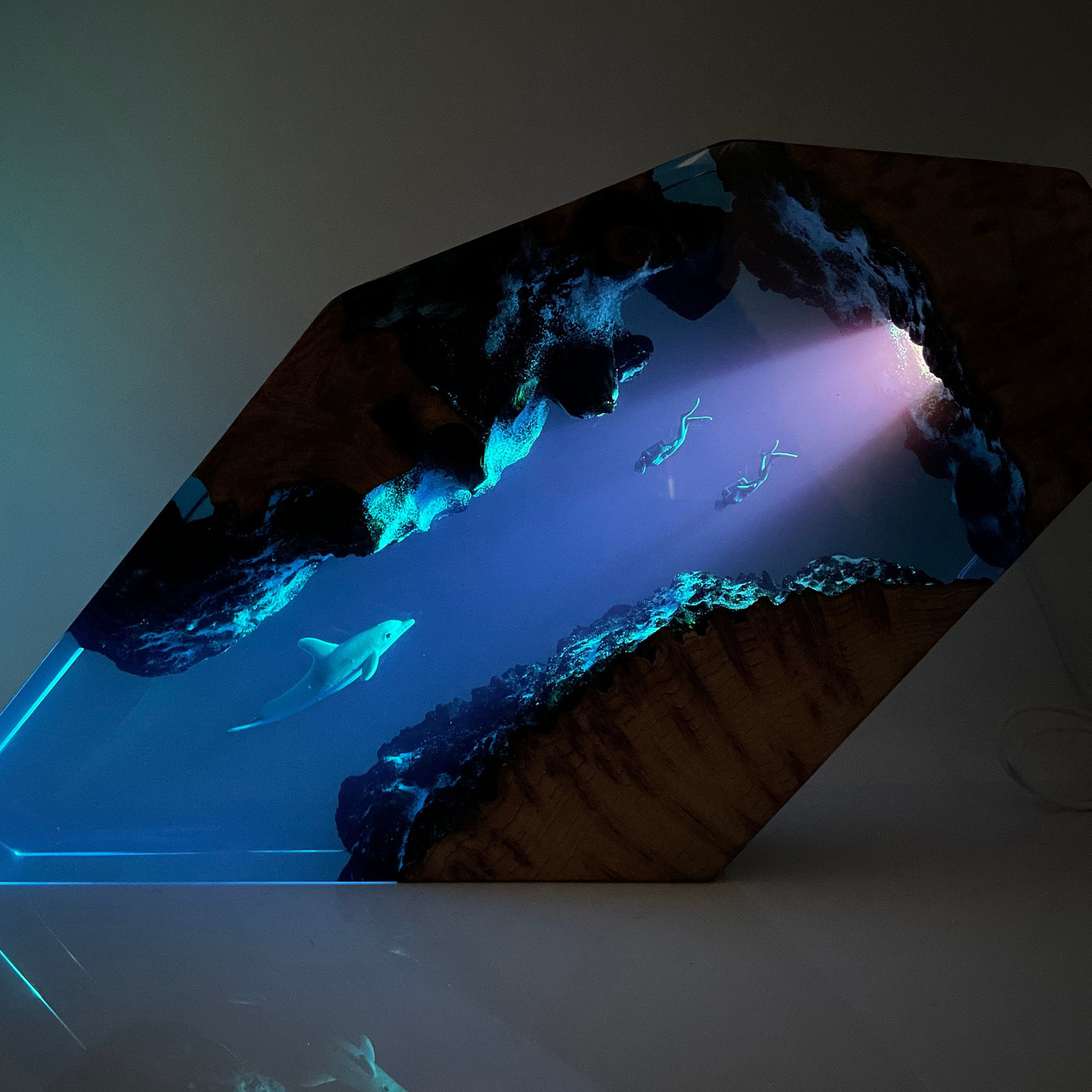 Dolfijn Duiker Thema Epoxy Hars Nachtlampje Paar Stijl Houten Lamp Woondecoratie Babykamer Kleine Moeder Handgemaakt_voghion.com