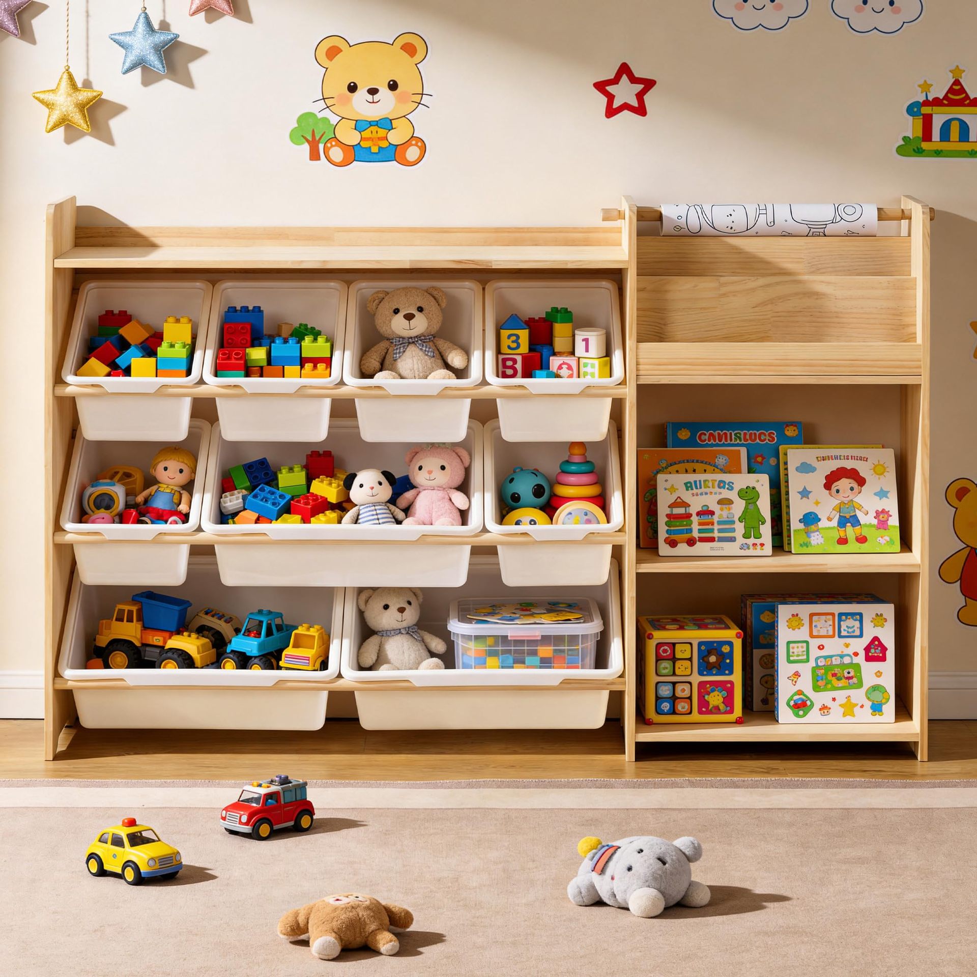 Yeni Ahşap Oyuncak Raf Montessori Anaokulu Oyuncak Depolama Raf Çok Katlı Çocuk Kitap Rafı Oyuncak Saklama Raf