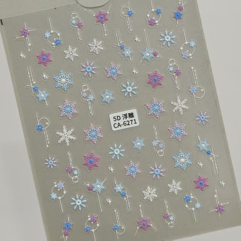 冬季圣诞雪花美甲贴纸5D浮雕立体白色镂空雪花指甲贴纸饰品 CA款|undefined