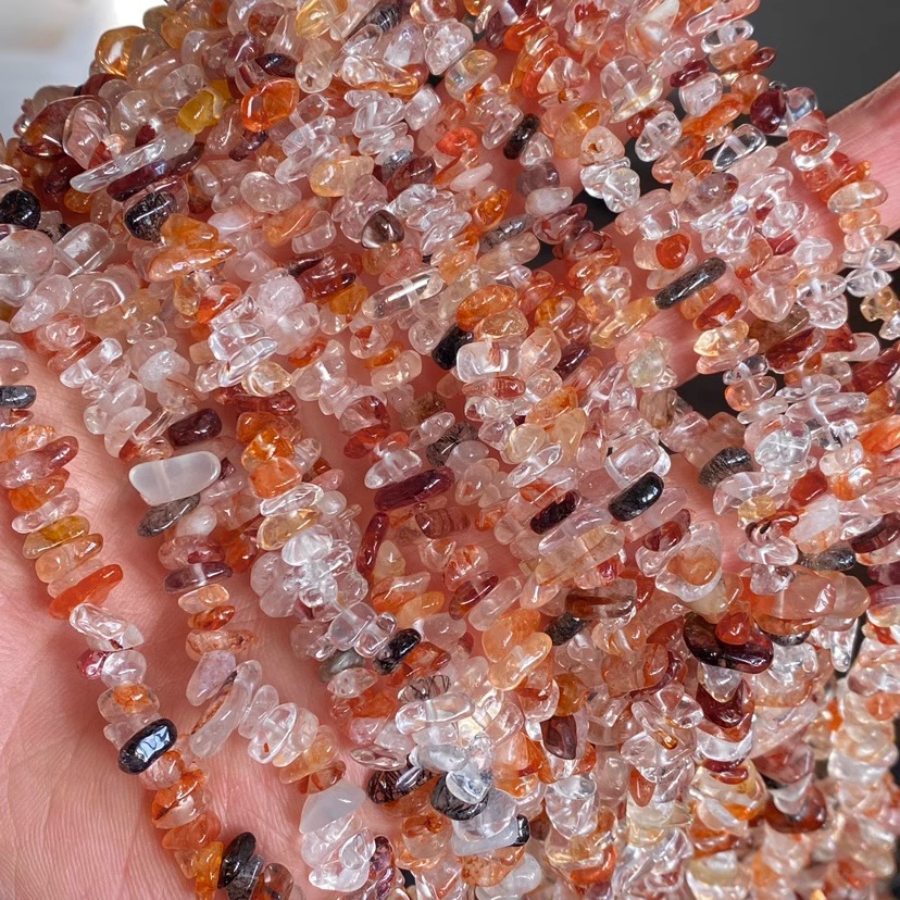 천연 붉은 접착제 꽃 자갈 긴 끈 자갈 5-7mm 길이 약 85cm