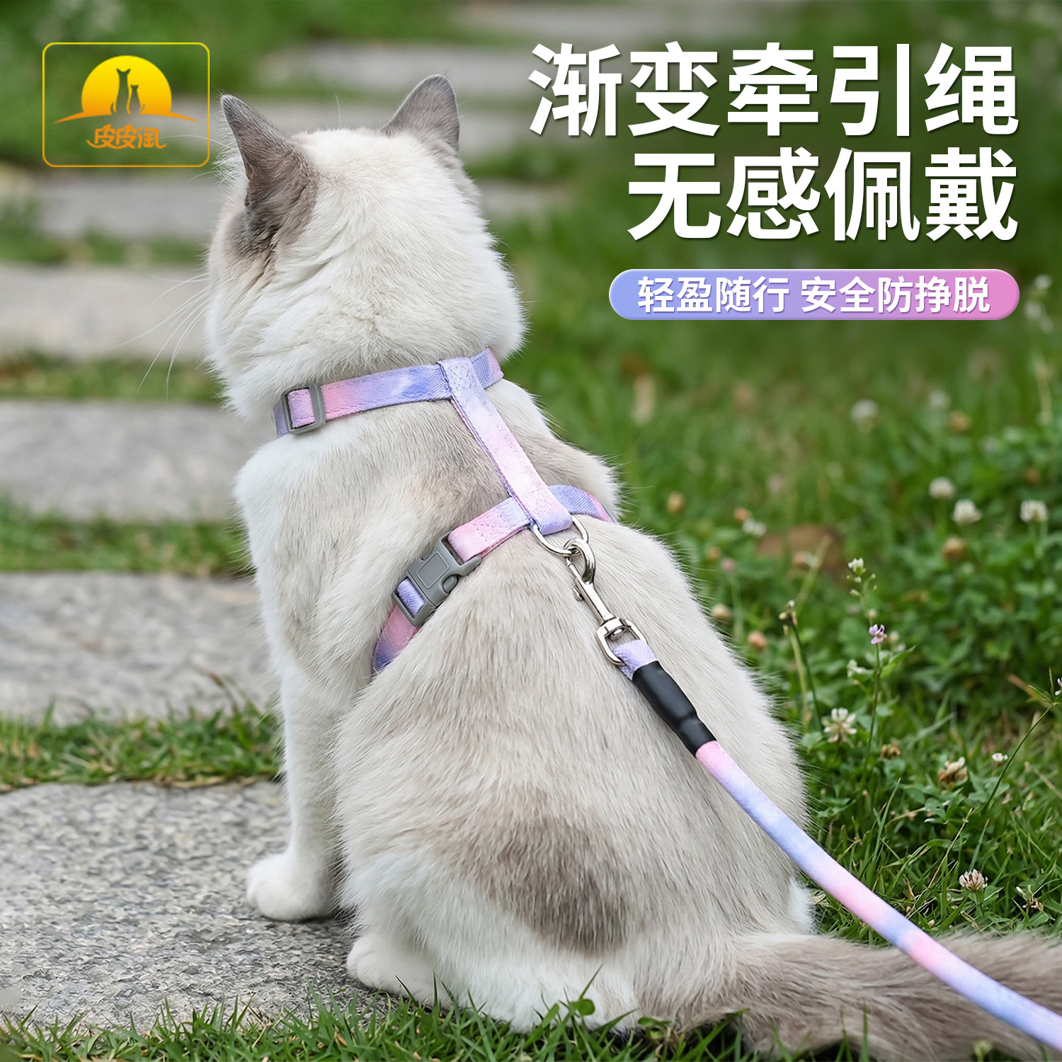 Cat Harness Spring Outing Bag-Style H-Shaped Gradient Color Anti-Escape Chest Harness for Cats Outdoor Walking Leash