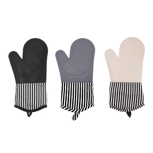 High temperature resistant silicone insulation gloves kitchen baking microwave oven anti-scalding gloves non-slip thickened cotton oven gloves