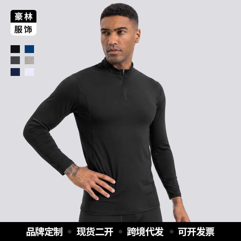 Odm personalizado medio cremallera corset hombre transfronterizo manga larga yoga rápido entrenamiento de acondicionamiento físico camiseta deportiva para correr