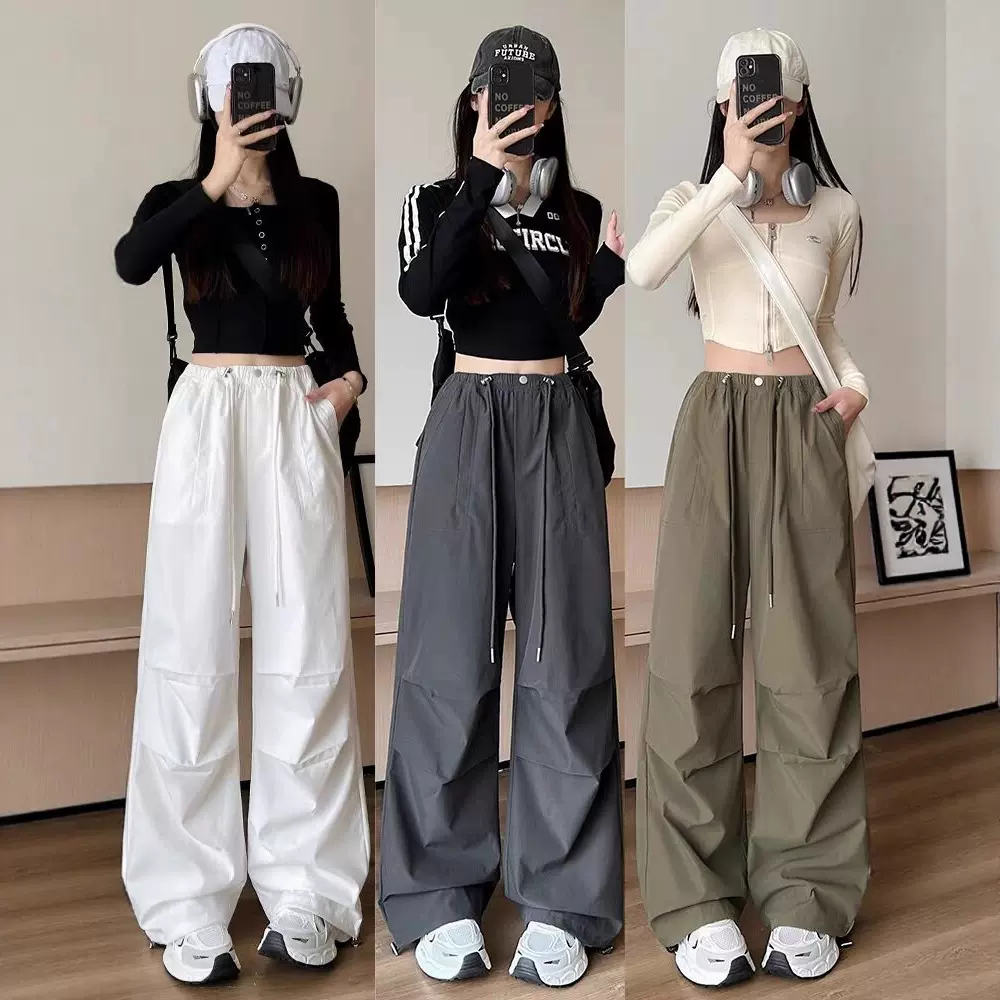 【断码清仓】抽绳速干工装裤女2025新款冰丝阔腿登山运动裤休闲裤