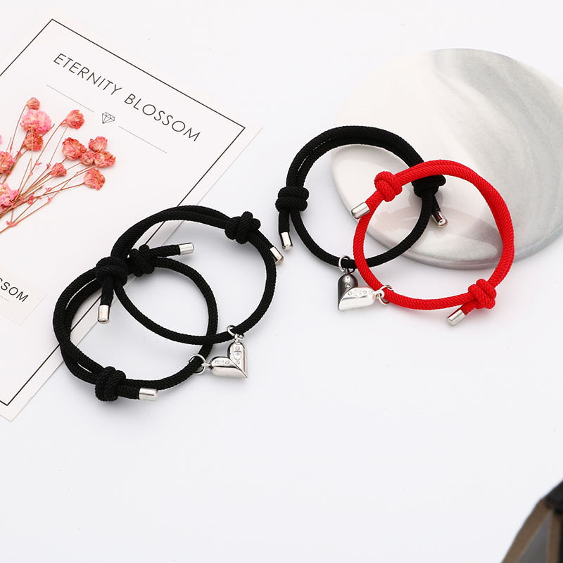 Elegant Simple Style Heart Shape Alloy Rope Plating Valentine's Day Couple Drawstring Bracelets display picture 2