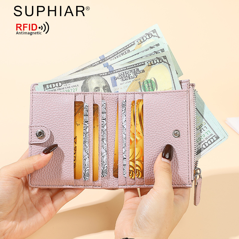 Spot nuevo producto patrón de lichi para mujer bolso corto para tarjetas múltiples con cremallera bolso monedero multifuncional billetera simple mujer