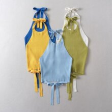 2832-23秋季新款 欧美风弹力显身材休闲挂脖上衣辣妹性感绑绳吊带