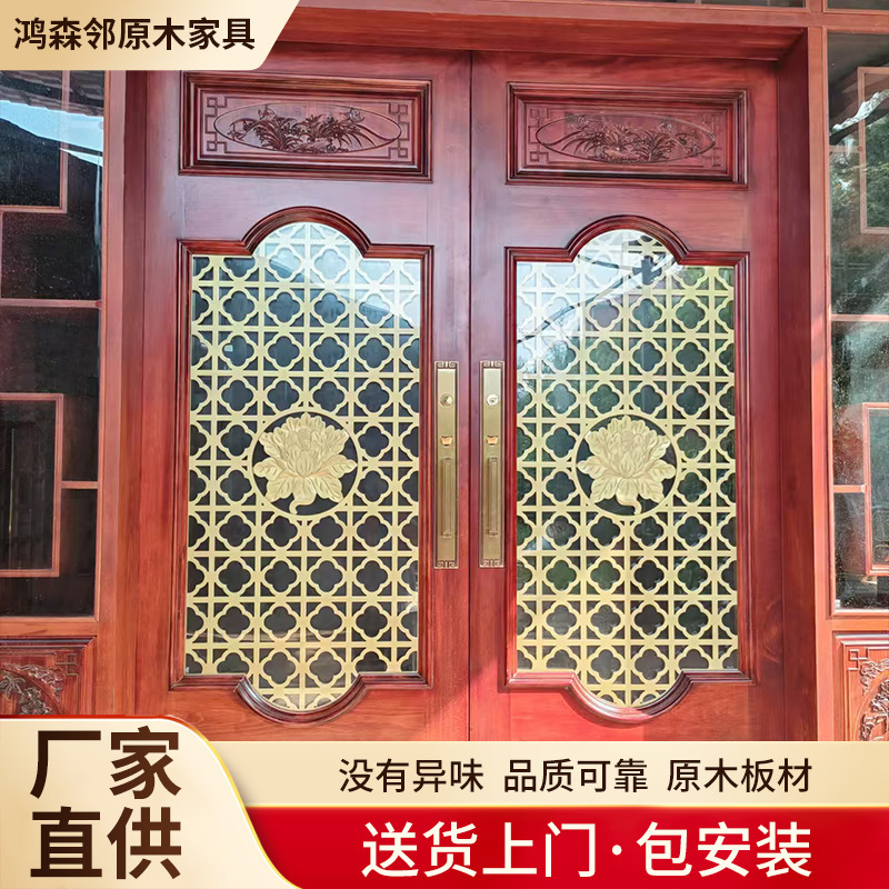 Indoor Solid Wood Doors, Oak Doors, Natural Wood Doors, Double Opening Luxury Doors, Lacquered Villa Entrance Doors