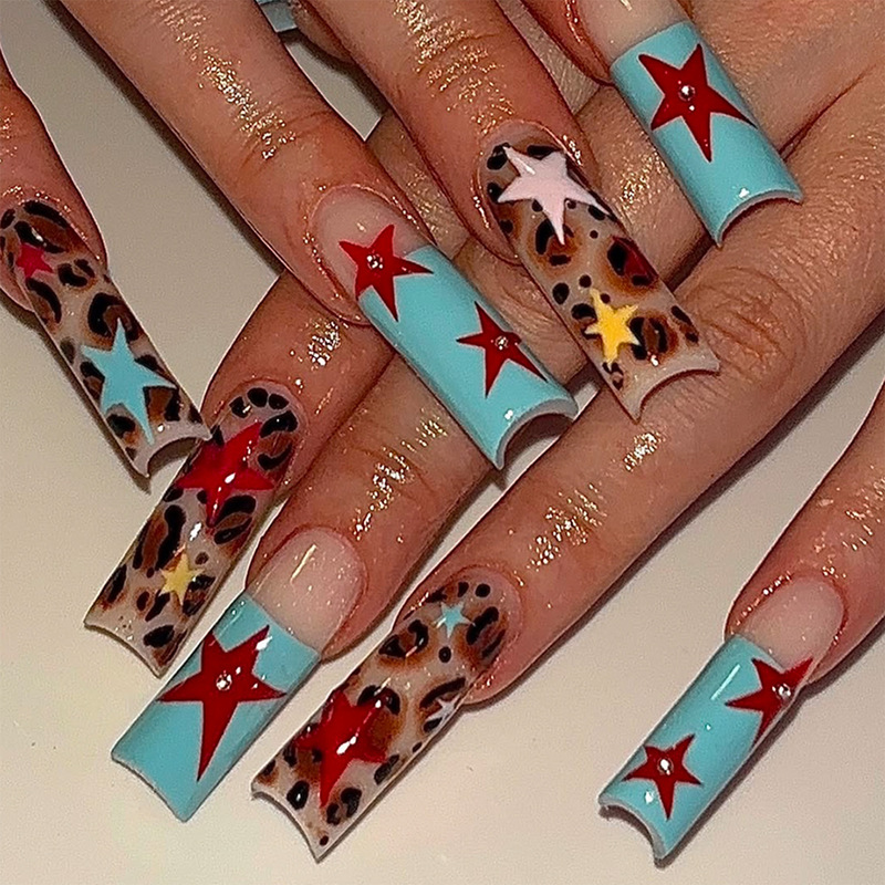 Cross-Border Hot-Selling Square-Shaped Nail Art for Women, Sexy Red Star Leopard Print Detachable Wearable Nails, High-End Nail Tips Wholesale Cross-Border Hot-Selling Square-Shaped Nail Art for Women, Sexy Red Star Leopard Print Detachable Wearable Nails, High-End Nail Tips Wholesale