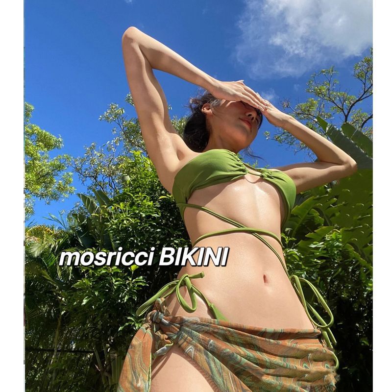 Mosricci hip-wrapped sexy drawstring hot girl bikini split swimsuit three-piece suit women's lace-up European and American style Net Red