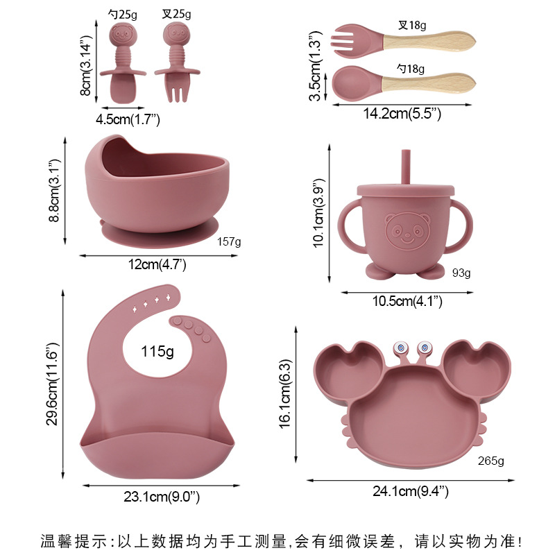 Juego de platos de silicona para bebés y niños aprenden a comer y beber vajilla de alimentación para bebés