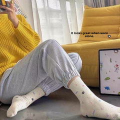 小紅書同款襪子女春夏款花邊中筒襪蘿莉風棉襪粉色條紋可愛星空襪