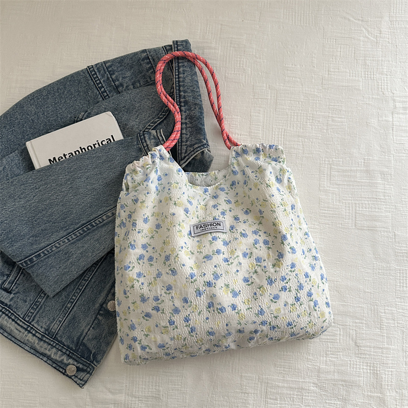 Bolsas de gran capacidad en un solo hombro para mujeres bolsas de tela de flor de verano rosa casual impresión de lona de viento bolsas de tramo oblicuas