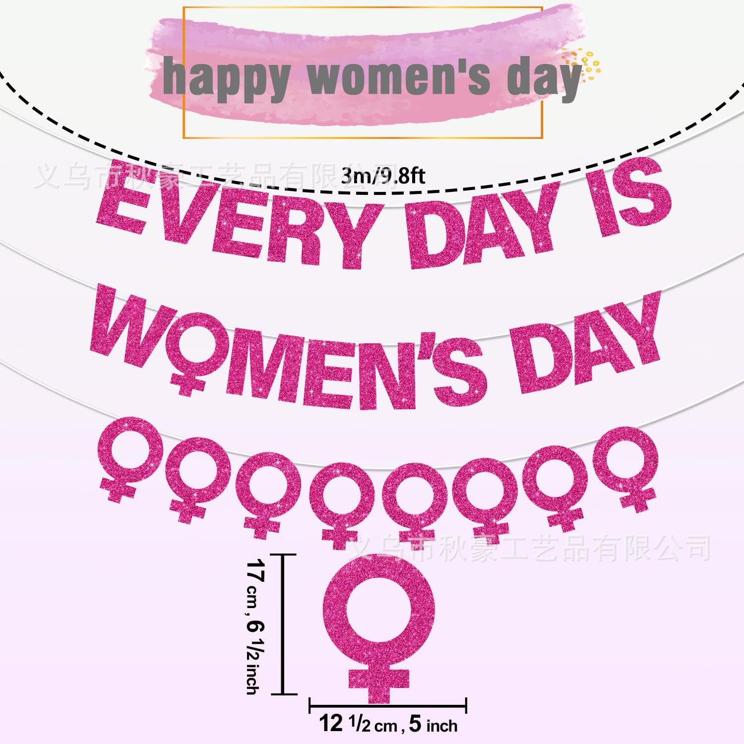 Rosa Día Internacional de la Mujer decoraciones papel brillo grueso no es fácil de doblar banner tema del partido comercio exterior transfronterizo