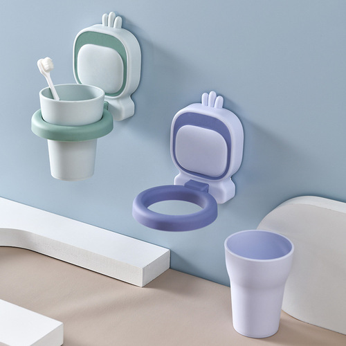 Children's Creative Toothbrush Cup Rack Oral Hygiene Cup Set Screwless Wall Mount Anti-Fall Home Toothbrush Cup Shelf