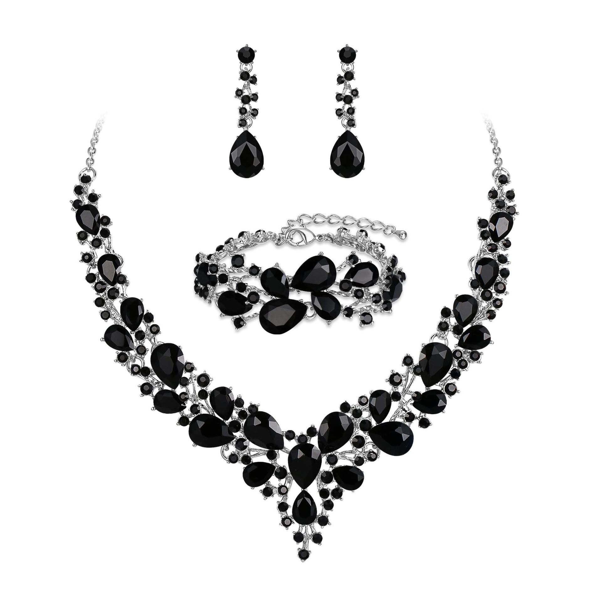 European and American Cross-Border Bridal Necklace Earrings Bracelet Rhinestone Wedding Accessories Wedding Dress Dinner Fashion Jewelry Set