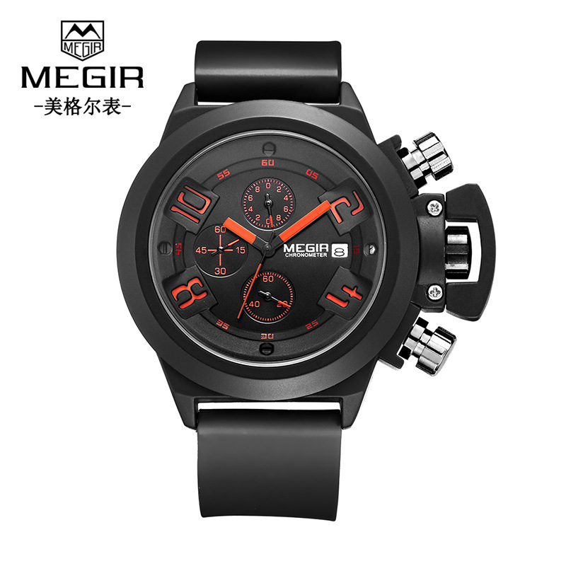 Megir Multifunctional Men's Watch Sports Silicone Strap Waterproof Calendar Quartz Cross-Border Hot Model 2002