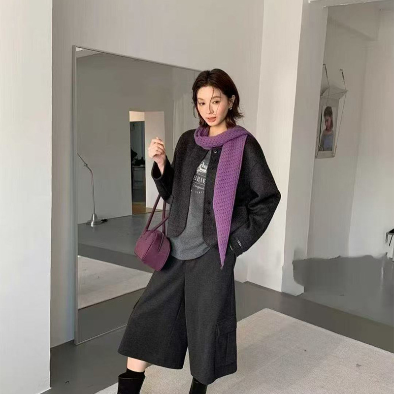 【量大可议价】韩系短款呢子大衣新款宽松显瘦百搭毛呢外套上衣女