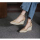 2024 New Summer Baotou Genuine Leather Wedge Sandals for Women Retro Niche Thick-soled Straw Versatile High Heels for Women