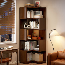 全实木转角书架落地置物架家用拐角书柜储物三角柜一体靠墙展示柜