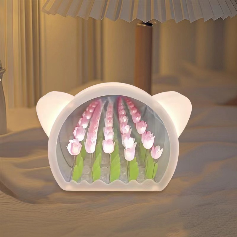 Handmade diy bear flower sea night light [pink]