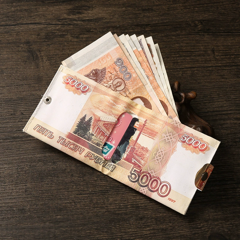Short Wallet Canvas Card Holder, Compact 10.5×8.5×0.8 cm, Printed Currency Designs