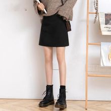 黑色毛呢短裙女秋冬新款高腰显瘦包臀裙防走光字半身裙百搭包裙