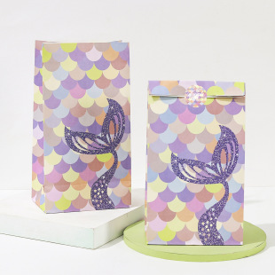 Factory spot Mermaid theme candy paper bag white kraft paper color flat bag party gift packaging
