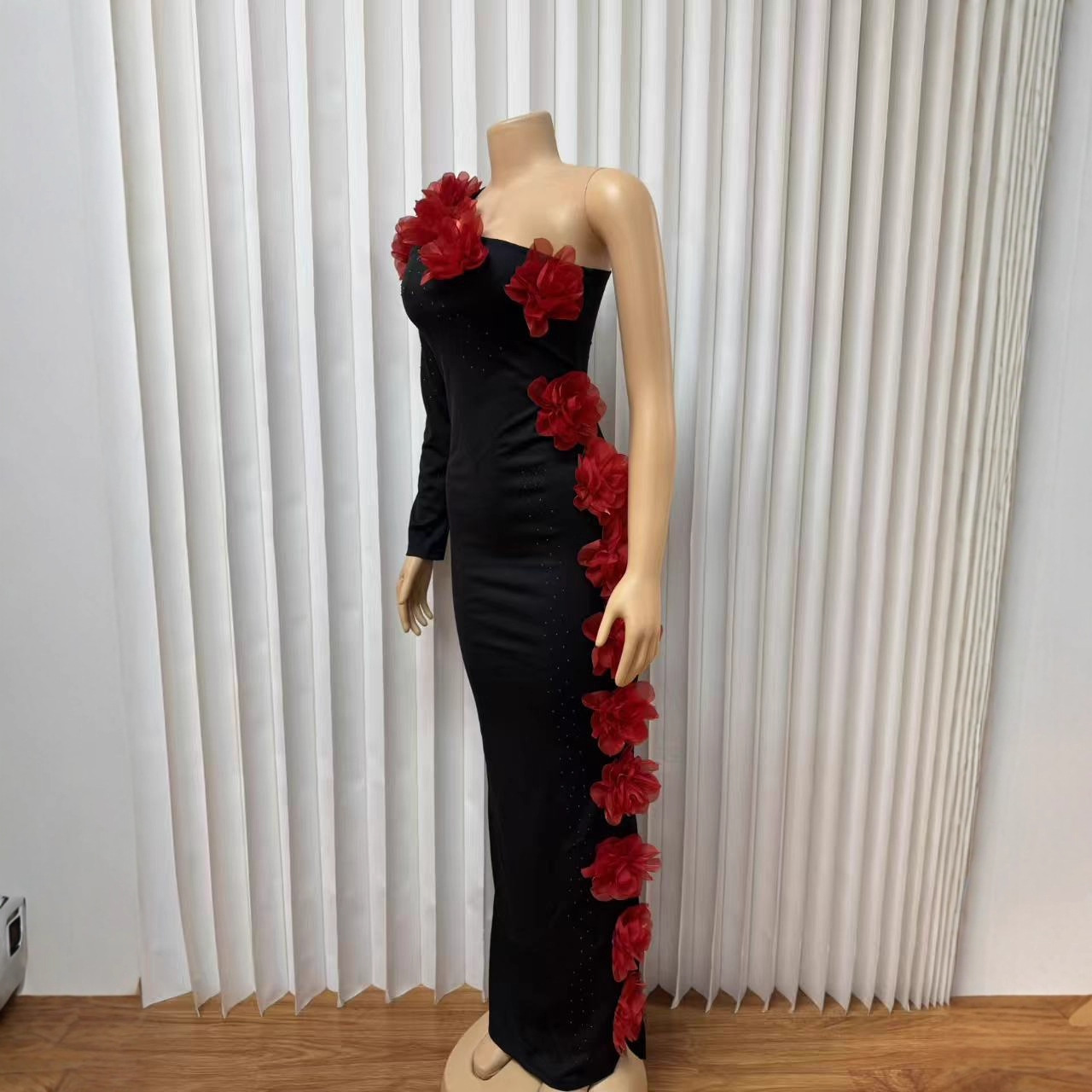 Women's Halter Neck Floral Rhinestone Embellished Bandage Bodycon Dress American Style Long Skirt Fashion Elegant_ecoleips.com