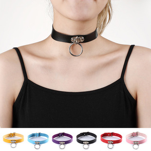 New European and American Rock Punk Nightclub Street Dance Double-ring Leather Collar Women's Neck Strap Collar Necklace Bracelet