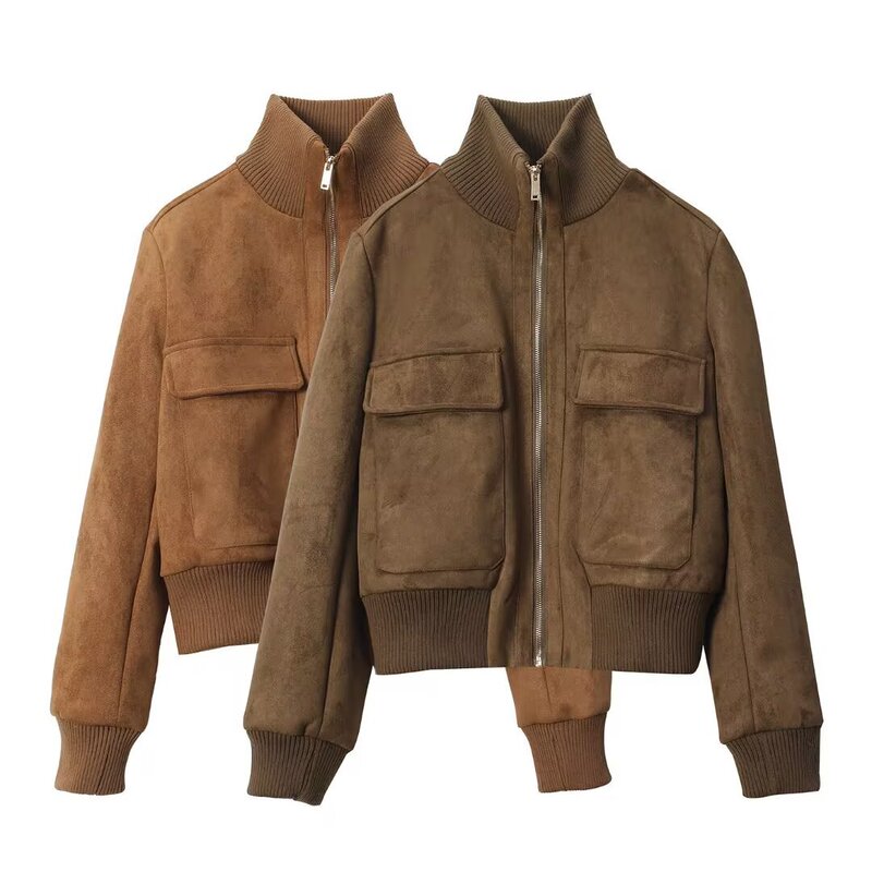 2026 European and American fashion pocket flap suede texture pilot jacket outerwear
