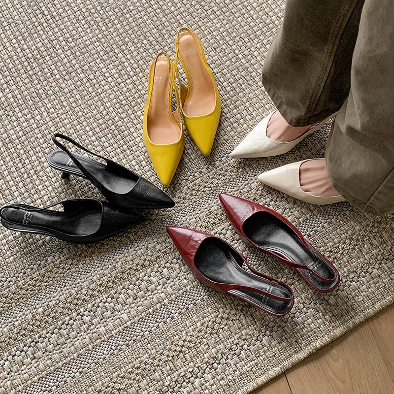 Sandal cao gót nữ mũi nhọn quai hậu dây khóa, gót nhọn 9 cm — đen chi tiết 4