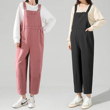 孕妇装春秋季时髦背带裤潮妈纯色高级感休闲宽松显瘦减龄连体裤