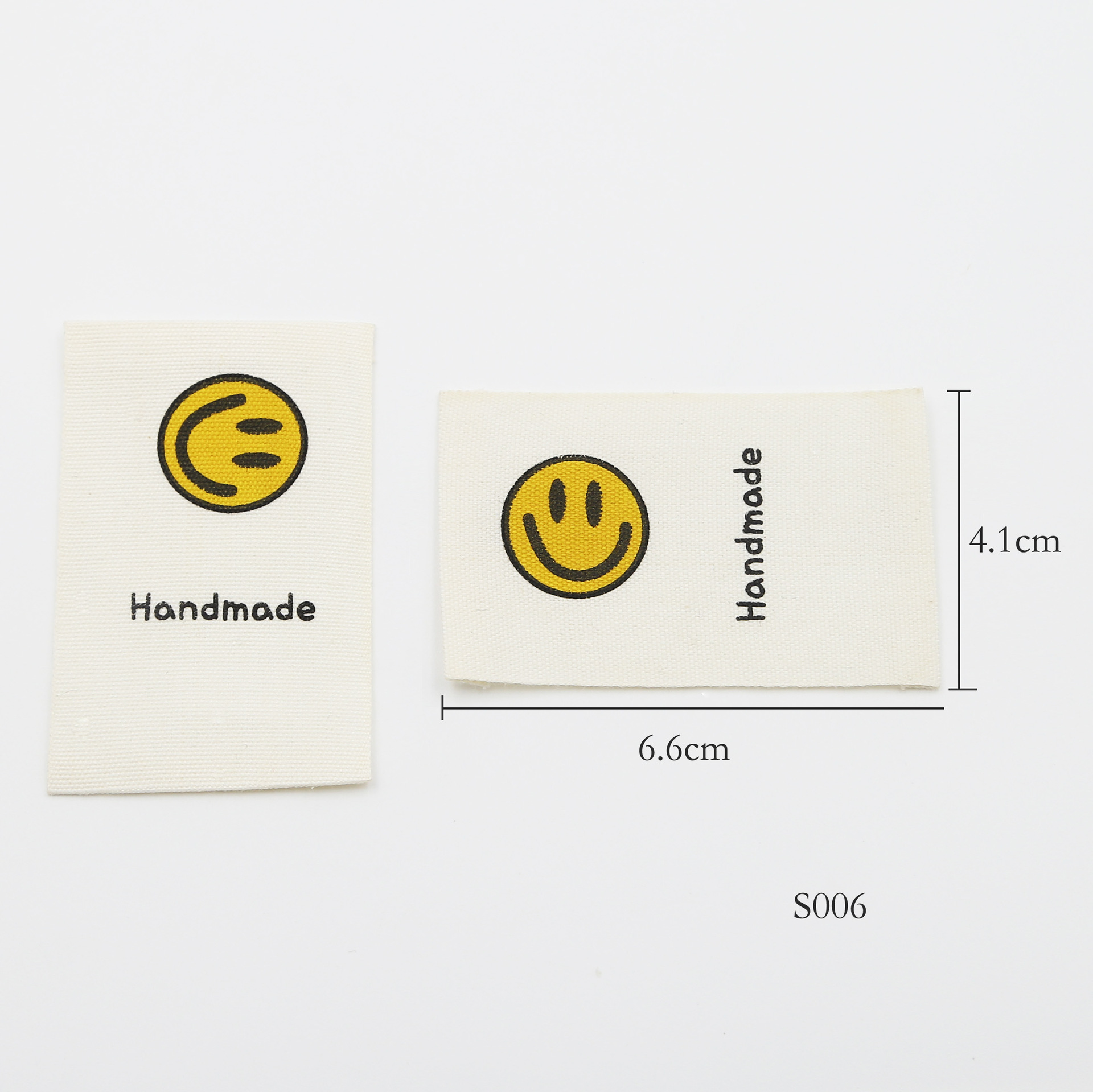 布ラベル、手刷りラベル、折りたたみサイドスマイリーフェイスデザイン、純綿既製衣料品ラベル、襟ラベル、材料、付属品、アクセサリー
