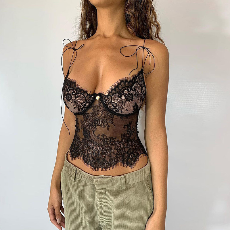 Amazon Aliexpress Women's Popular Products 2026 Summer New Lace Camisole Low-Cut Sheer V-Neck Tank Top for Women Amazon Aliexpress Women's Popular Products 2026 Summer New Lace Camisole Low-Cut Sheer V-Neck Tank Top for Women