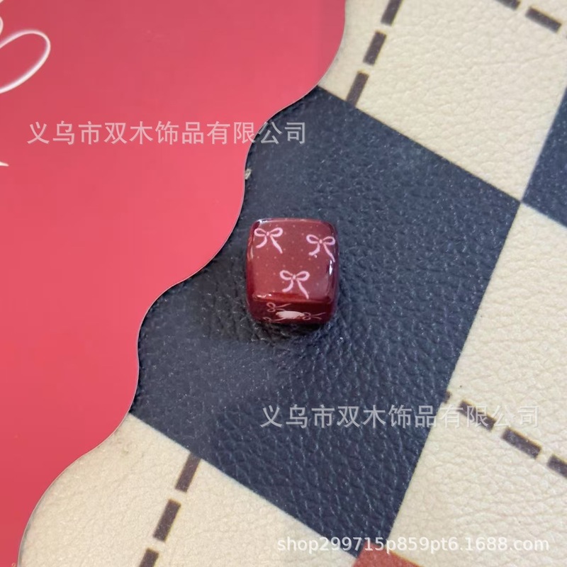 14mm红蓝色系印花蝴蝶结格纹方块串珠 diy手链手机链包挂车挂配件|undefined