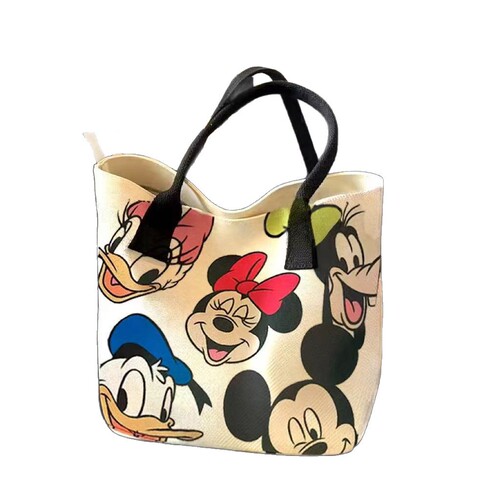 Cross-border new canvas bag for women, large capacity bag, 2024 new cute cartoon hand-held tote bag