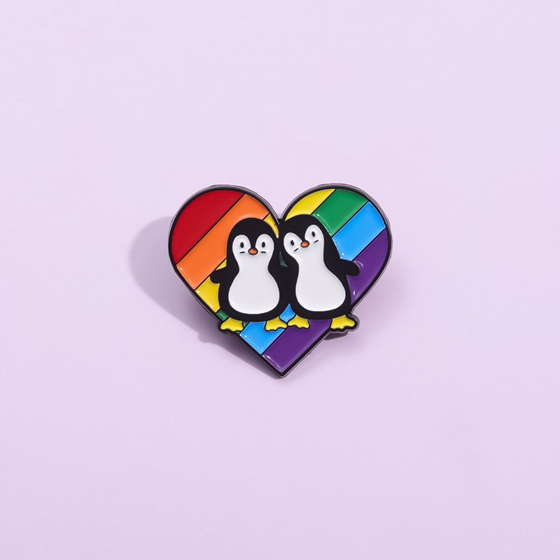 Unisex Gender Cute Pin Penguin Rainbow Heart Shape Alloy Stoving Varnish Unisex Brooches