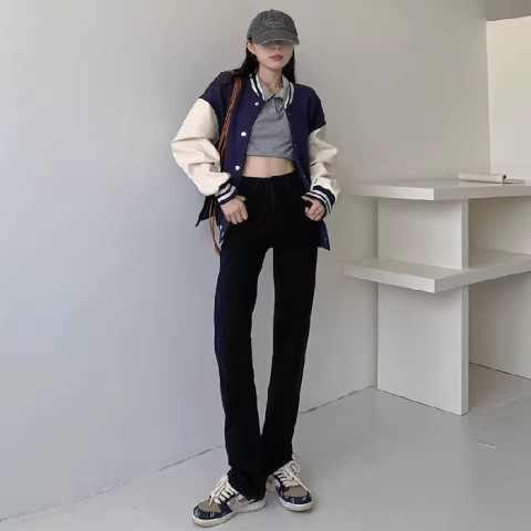 白色窄版牛仔裤女春季新款大码胖mm高腰弹力显瘦直筒推推烟管裤子|undefined