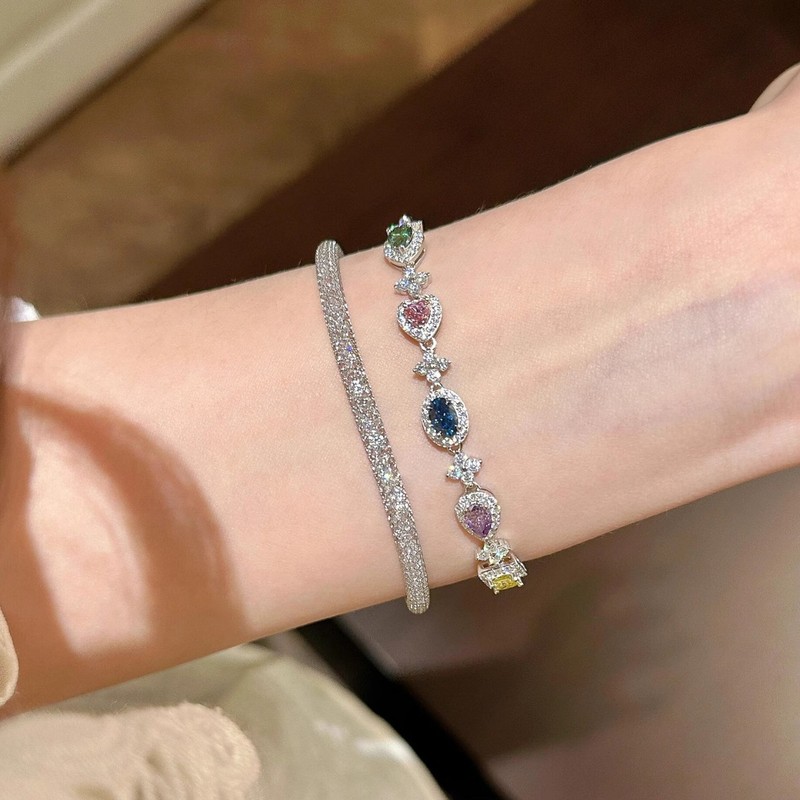 女性用のカラフルな宝石がちりばめられた絶妙なブレスレット、軽い豪華なスタイル、ニッチなハイエンドブレスレット、パーソナライズされた多用途の気質ハンドジュエリー|undefined
