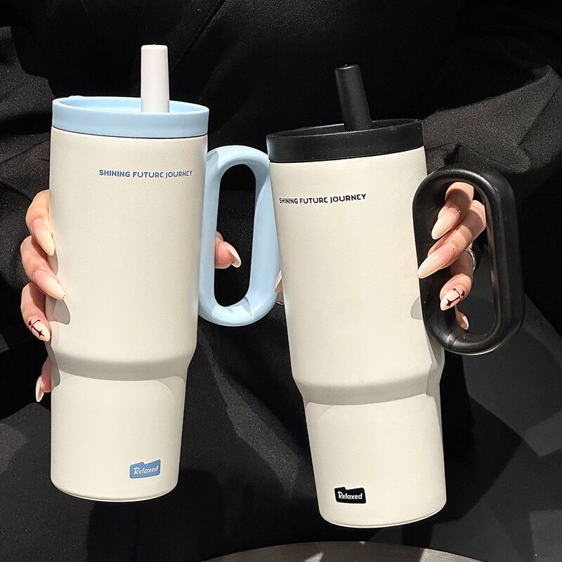 Insulated Water Cup 316 Stainless Steel Straw Insulated Cup Large Capacity with Handle Portable Outdoor Car Tea Cup